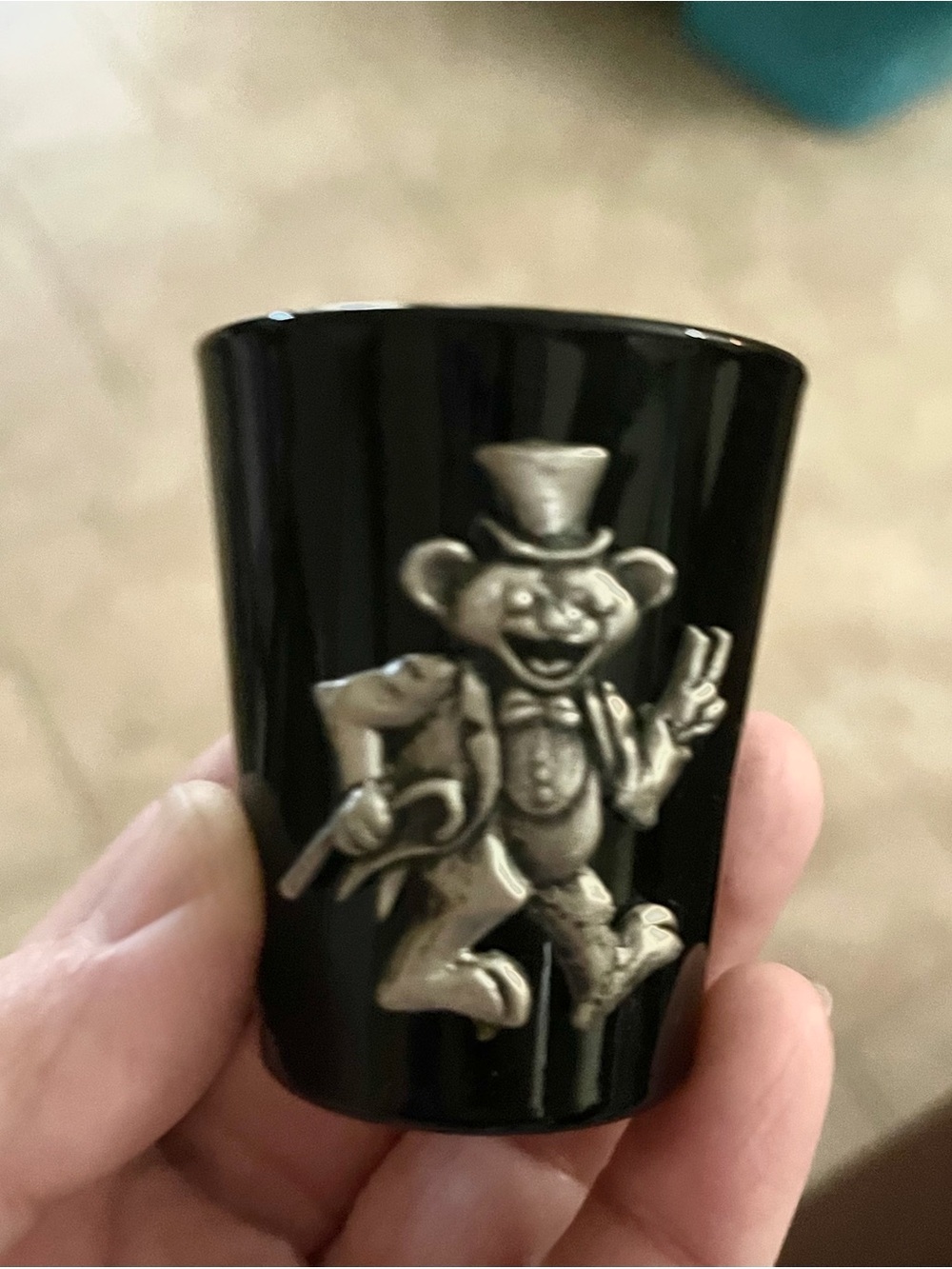 Rare Grateful Dead Vintage Libbey Black Amethyst Shot Glass Silver Bear Accent